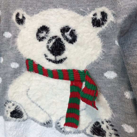 Adorable Fuzzy Dimensional Polar Bear Knit Sweater Size XL (T-345) - Picture 7 of 11